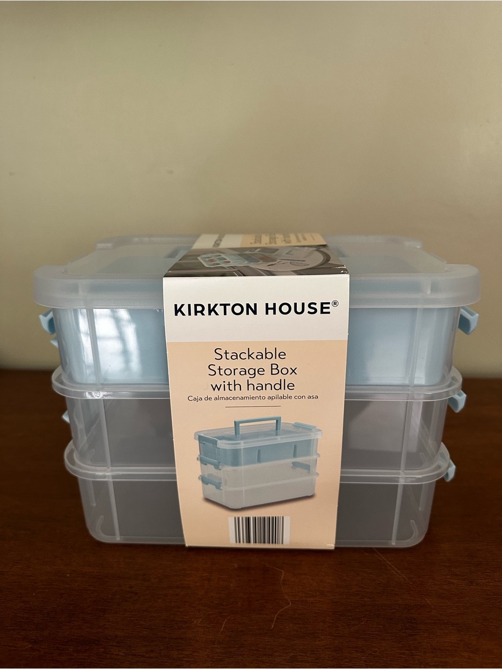 Kirkton House Stackable Storage Box w/Handle - 3 levels - Clear & Light Blue NWT